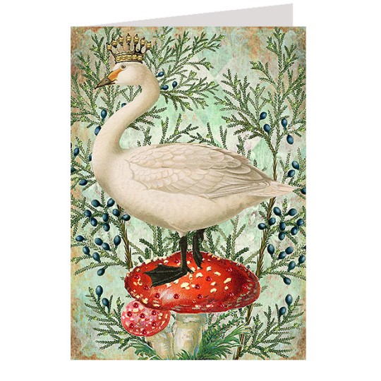 Glittered Goose Mushroom Christmas Card ~ England